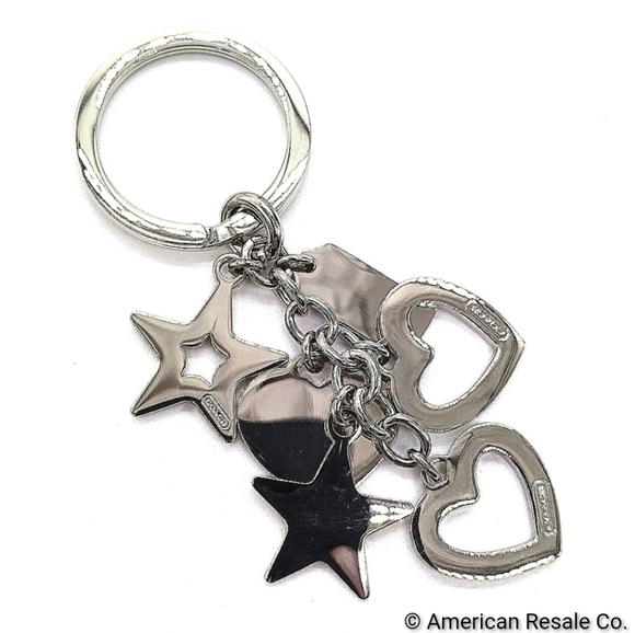 Vintage COACH Pink Pave Heart Stars Swarovski Crystal Multi Charm Keychain Fob - Picture 3 of 4